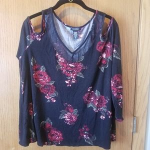 Torrid 0 Black Cold Shoulder Floral Top